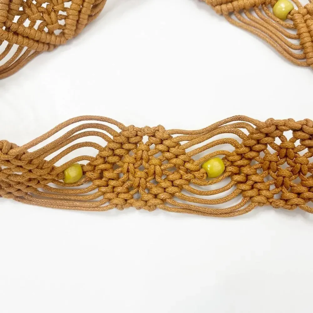 2/$30 NEW Thin Rope Belt Tie Up Bohemian Pearls Braided Dress Waistband Macrame
